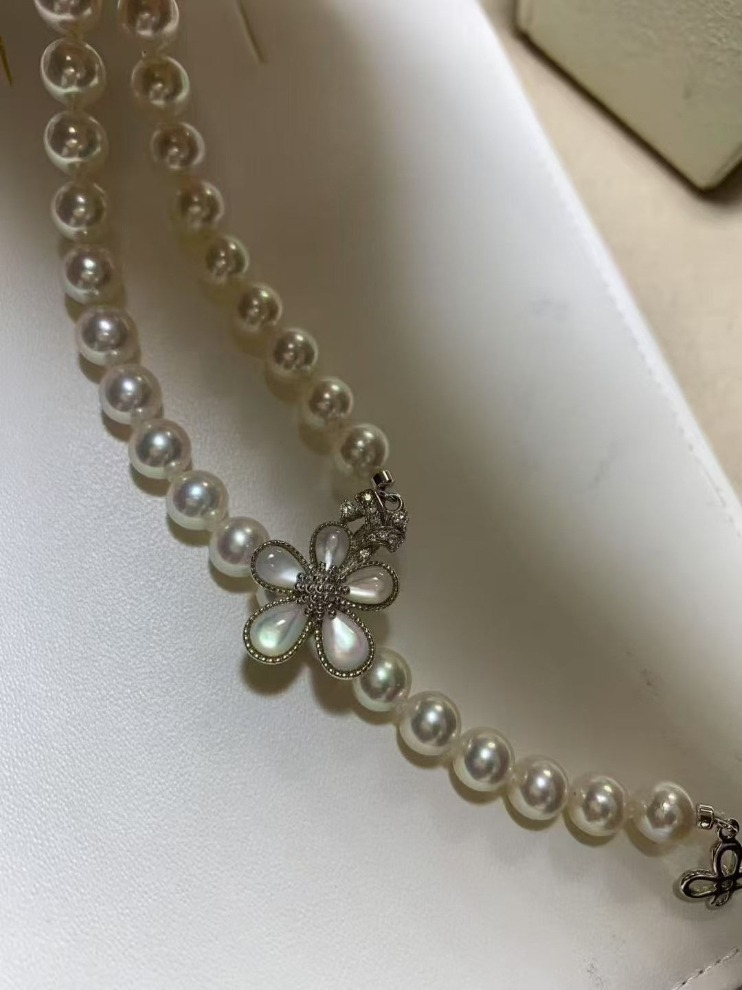 PSL certified Japanese Akoya Pearl Necklace with Matching Studs 7-7.5mm