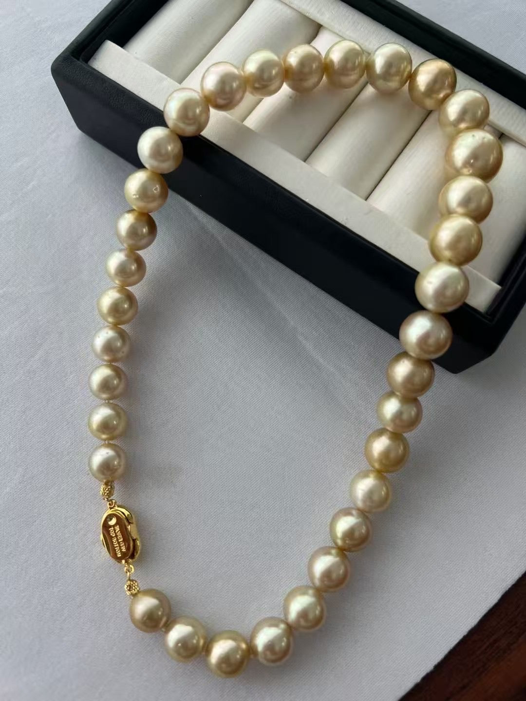 South Sea Golden Pearl Necklace 10.1–14.5mm – Premium Luster & Round Shape