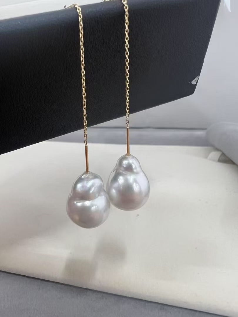 Golden Thread Baroque Pearl Earrings