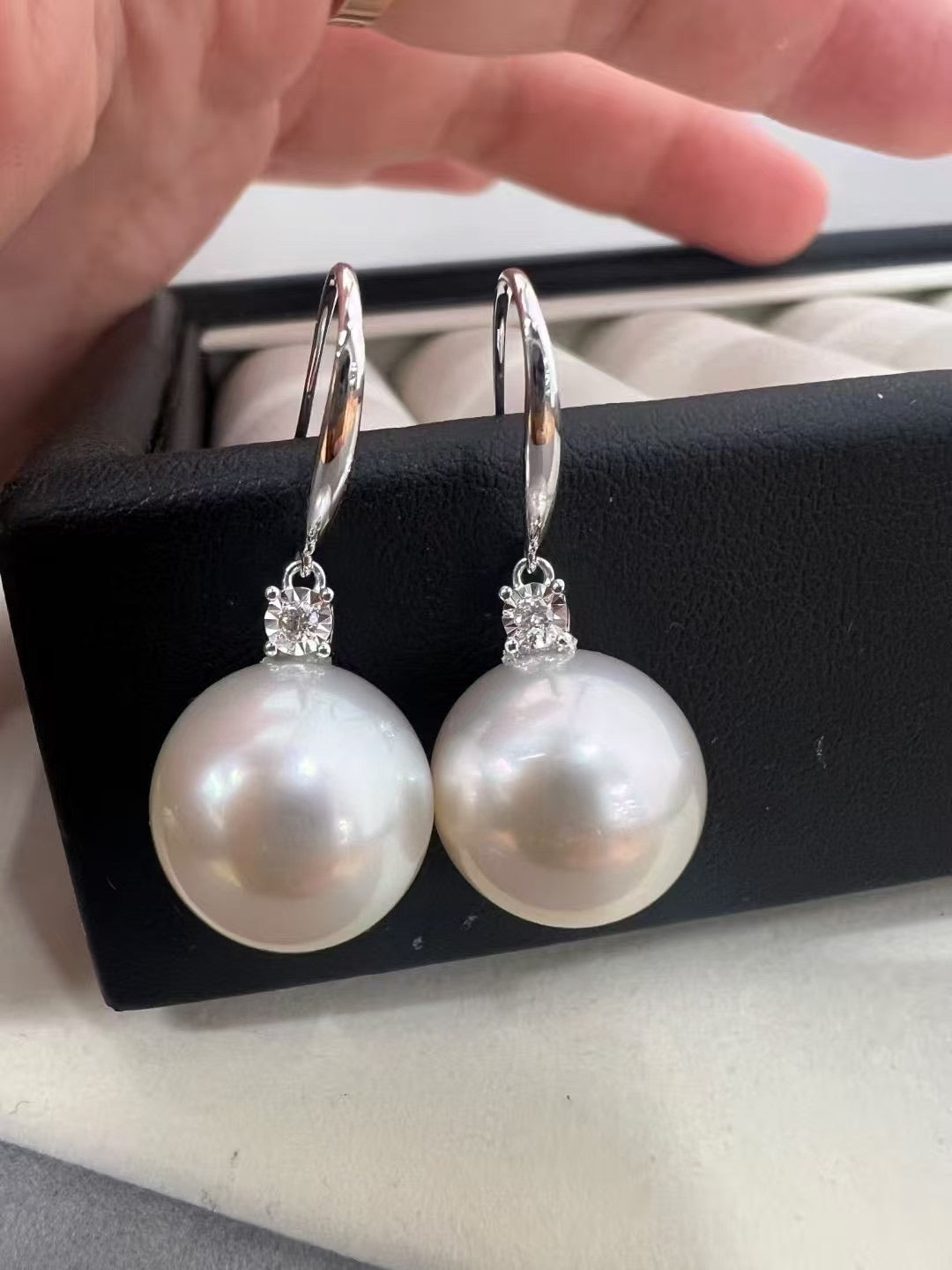 Classic White South Sea Pearl Drop Earrings with Diamond – 13mm